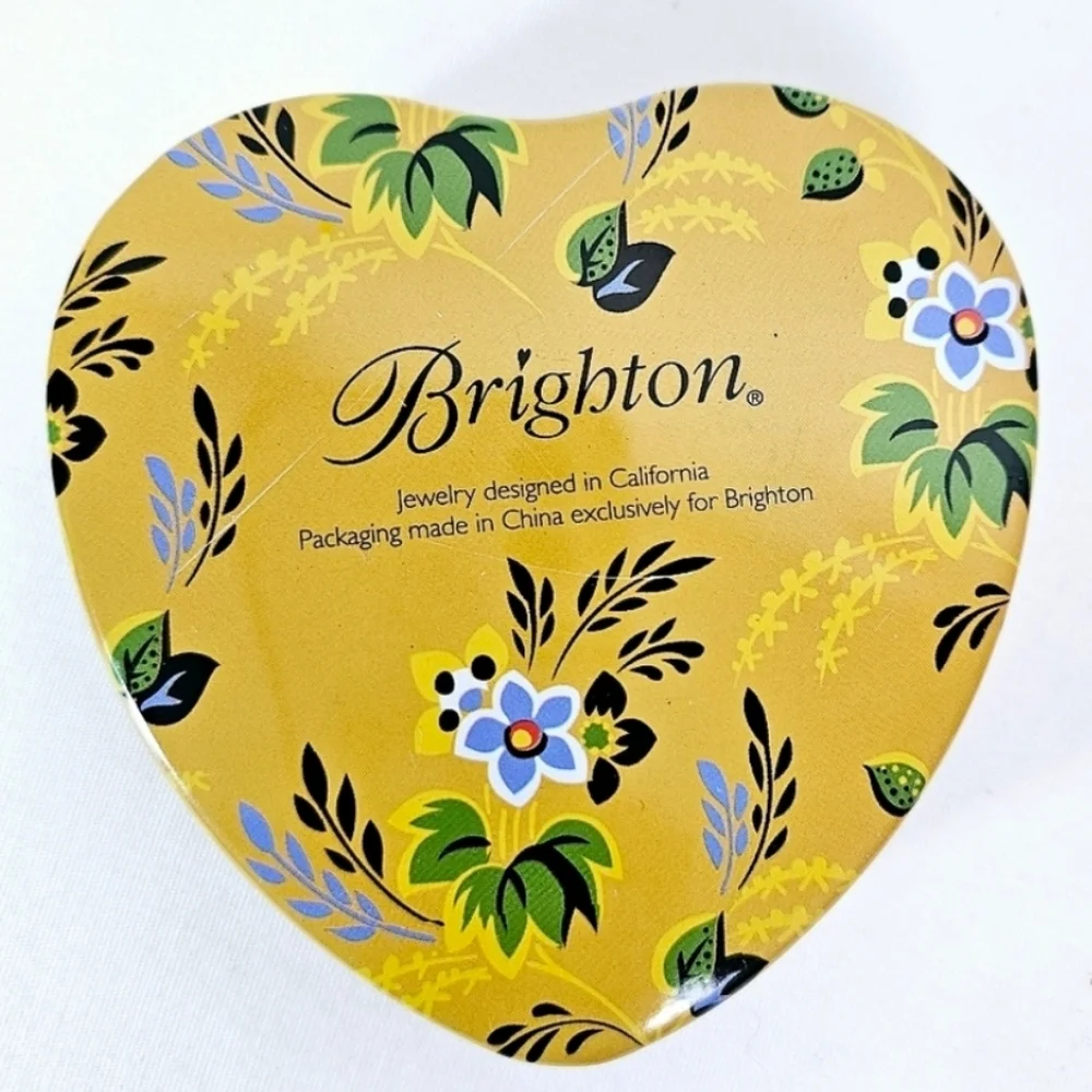 Brighton Heart-Shaped Floral Jewelry Tin Trinket Boxes Set of 2